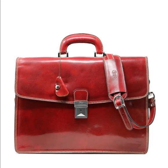 Floto | Milano Leather Briefcase in Tuscan Red - Picture 8 of 8